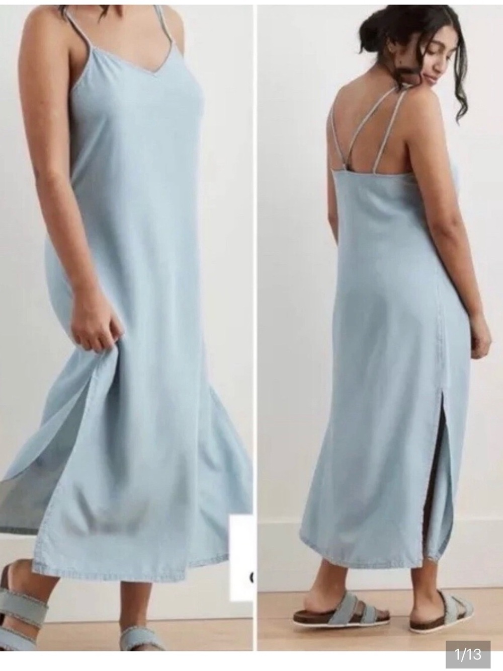 Aerie chambray Light Blue Slip Maxi Dress with Strappy Back Xs